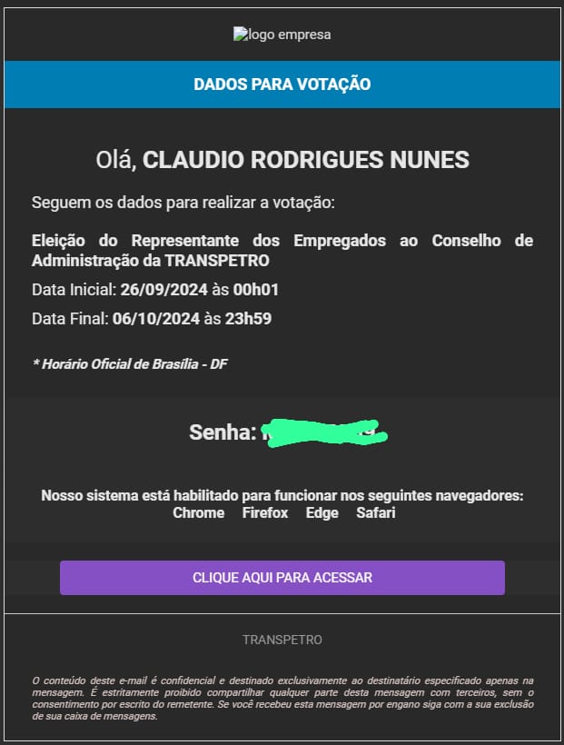 Abrindo o e-mail para votação