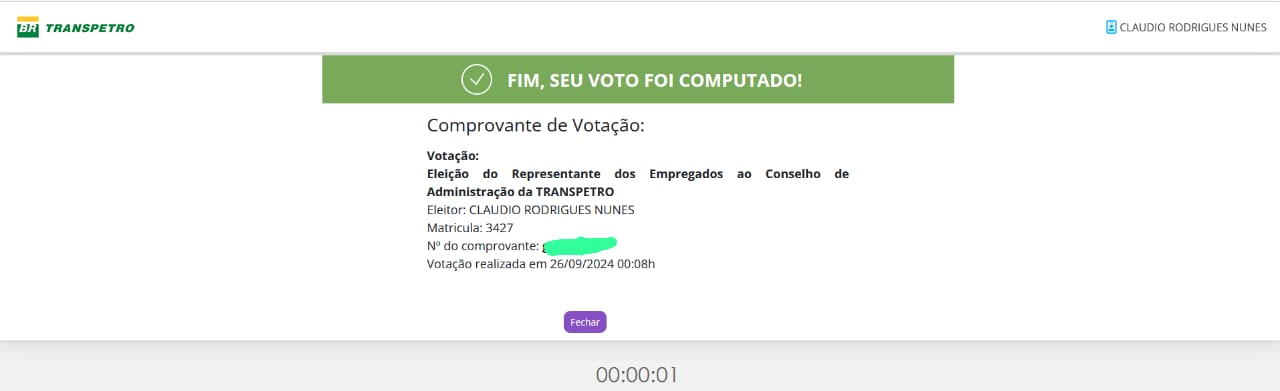 Tela de confirmação